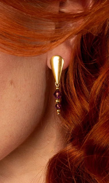 Kolczyki stożki kryształy Swarovski Purple