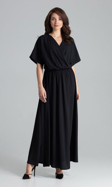 Długa sukienka z kimonowym rękawem czarny