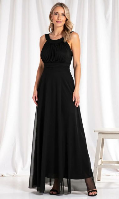 Elegancka sukienka wieczorowa z wiązaniem z tyłu Czarna sukienka maxi 