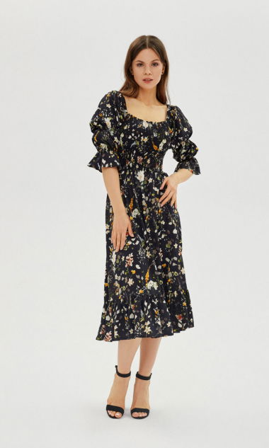 Czarna sukienka w kwiaty-XS/S