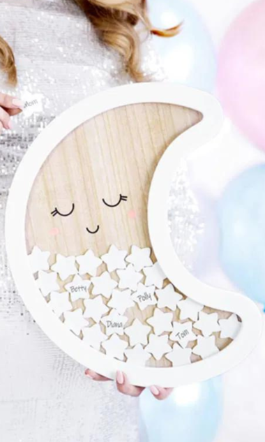 Drewniana księga gości KSIĘŻYC na Baby Shower