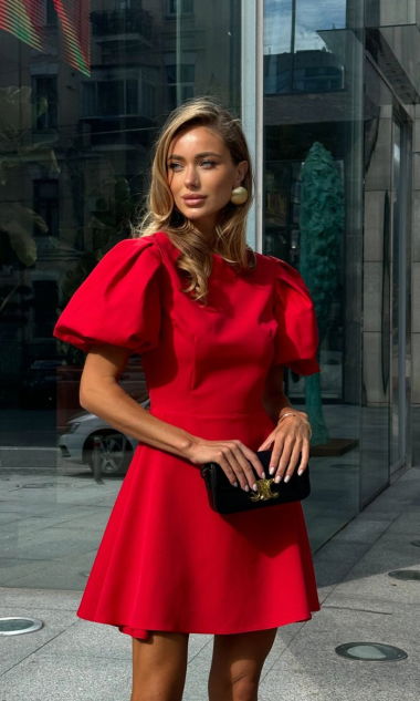 LUX MINI sukienka mini rozkloszowana-czerwona