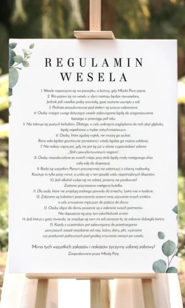 REGULAMIN wesela plakat Eukaliptus