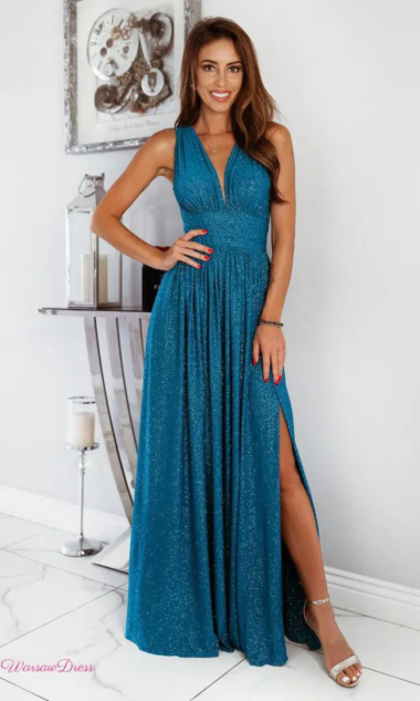 Sukienka VIRGINIA Brokat - Turkus 48