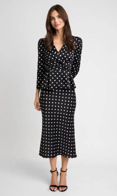 Czarny elegancki komplet w retro grochy Ottie