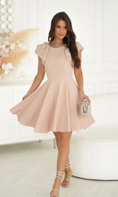 Elegancka sukienka z falbanami mini beżowy