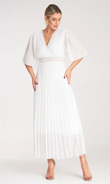 Elegancka sukienka nietoperz plisowana midi Biała sukienka M1124 SM
