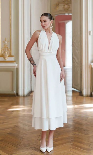 ANGELA Sukienka z wiązaniem na szyi ecru
