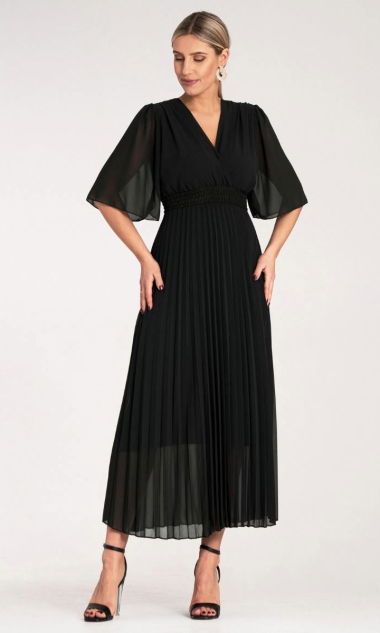 Elegancka sukienka nietoperz plisowana midi czarna