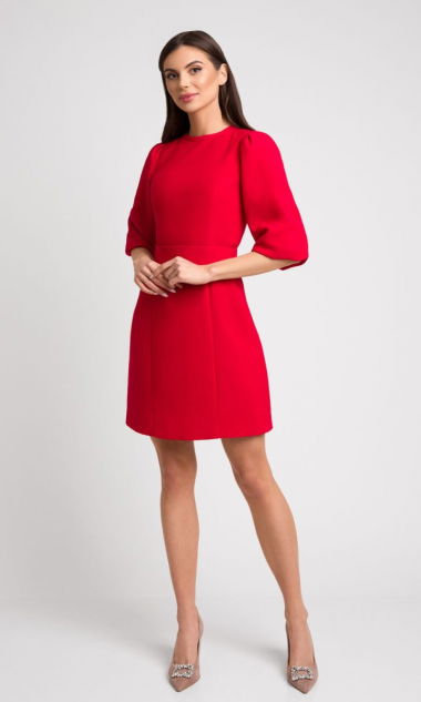 Czerwona elegancka sukienka ze stójką Oriana
