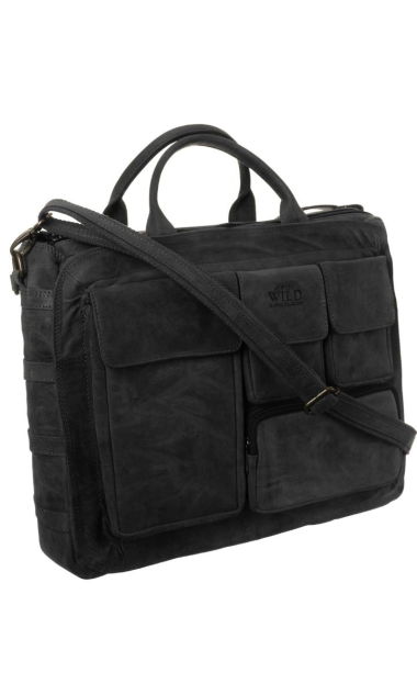 Torba męska na laptopa czarna skóra nubukowa