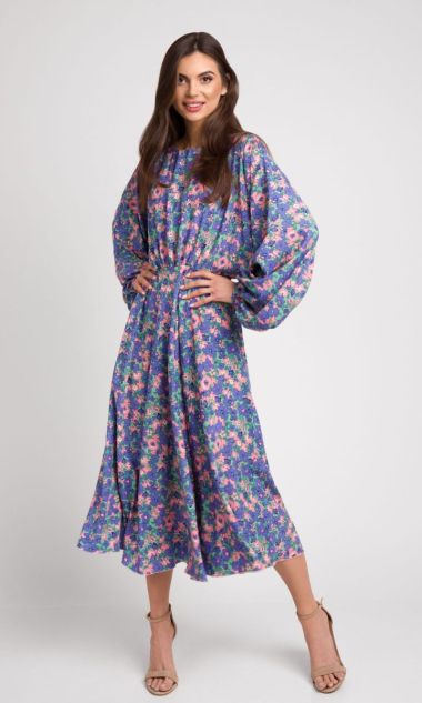 Niebieska kimonowa sukienka midi Rosita
