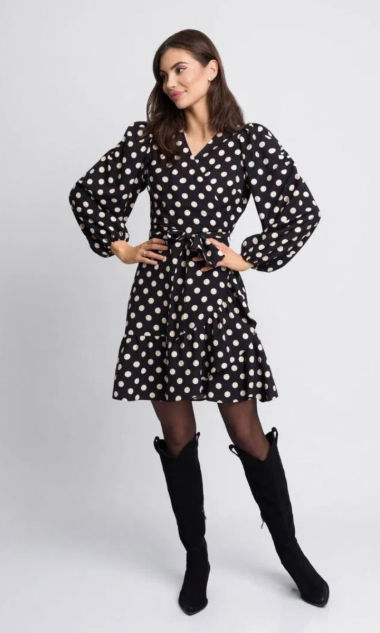Czarna sukienka mini w grochy Sophia Long