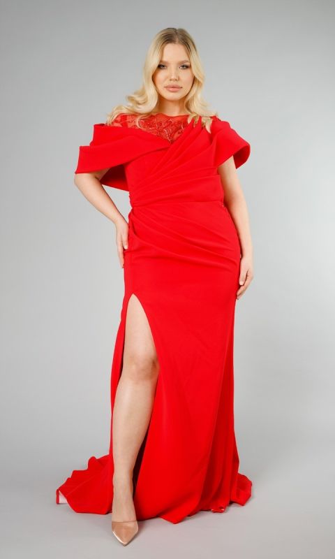 Czerwona suknia z opuszczonymi ramionami -XL