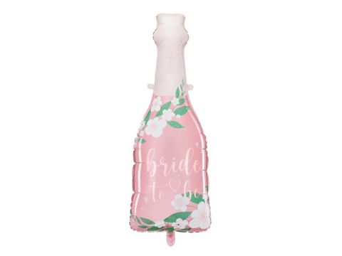 Balon foliowy butelka Bride to Be różowa w kwiaty, 50 x 110 cm
