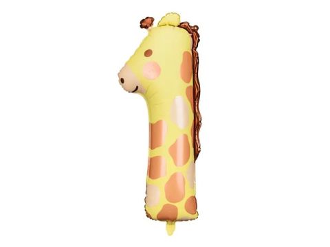 Balon foliowy cyfra "1" zwierzątko Żyrafa, 42x90 cm