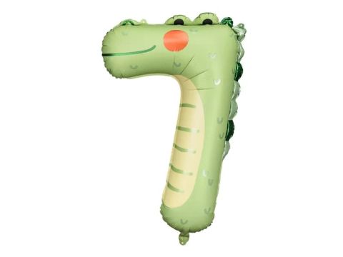 Balon foliowy cyfra "7" zwierzątko Krokodyl, 56x85 cm