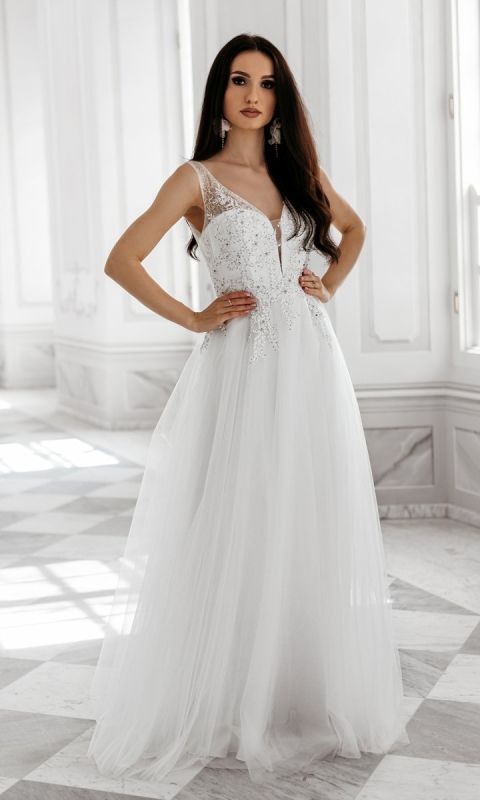 M&M - Efektowna śmietankowa suknia ślubna w przystępnej cenie. PW-5161 - Rozmiar: 34(XS)