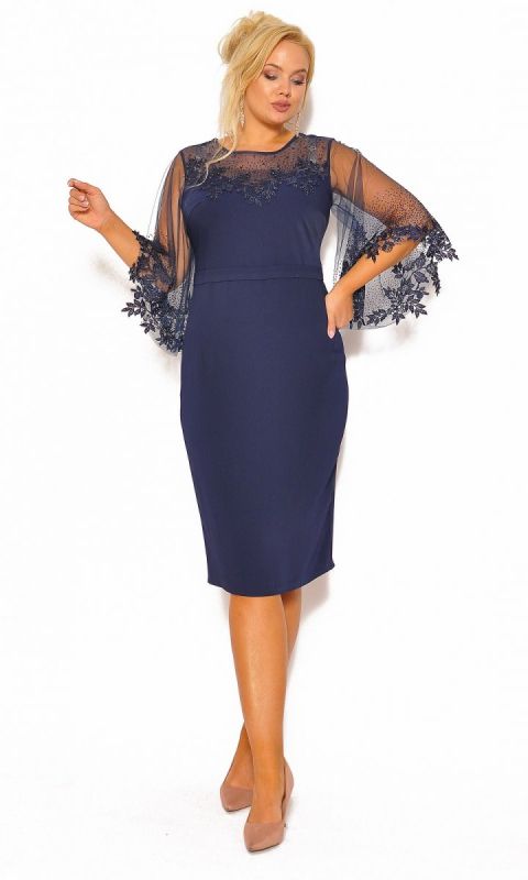 M&M - Elegancka sukienka midi z prostą spódnicą i szerokimi rękawkami Model: CU-4748 - Rozmiar: 42(XL)
