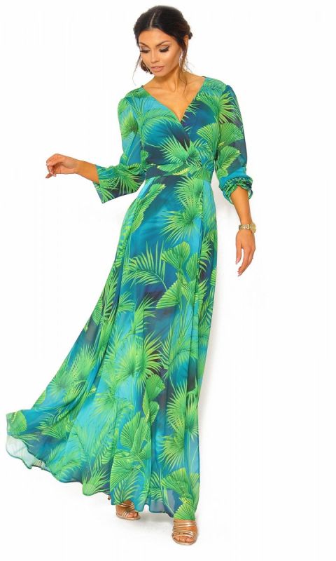M&M - Zwiewna sukienka maxi z kopertowym dekoltem Model: KM-4462 - Rozmiar: 36(S)
