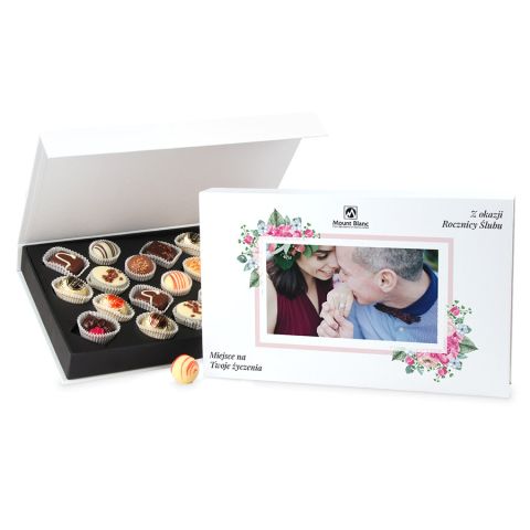 Prezent Chocolate Box White z Twoim zdjęciem i życzeniami na rocznicę ślubu