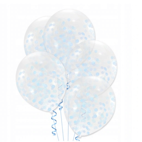 Przezroczyste balony z niebieskim konfetti, 30 cm 3 szt.