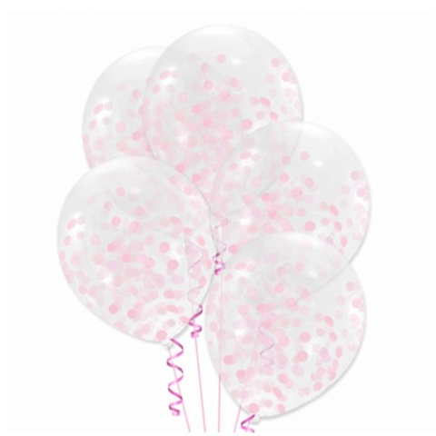 Przezroczyste balony z różowym konfetti, 30 cm 3 szt.