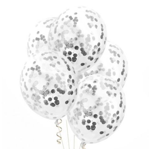 Przezroczyste balony ze srebrnym konfetti, 30 cm 3 szt.