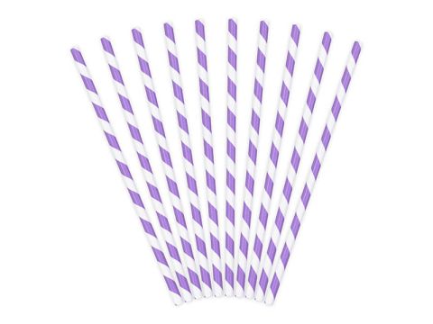 Słomki papierowe fioletowo białe paski, 19,5 cm