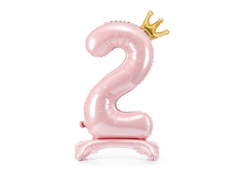 Stojący balon cyfra 2 z koroną różowy, 84 cm