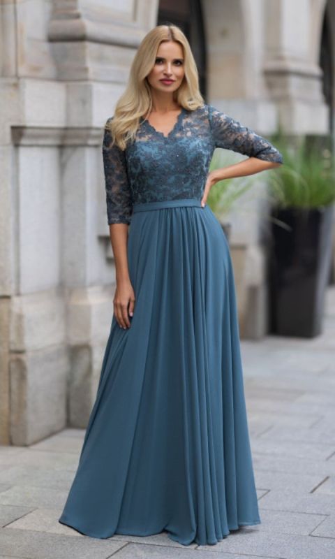 Szyfonowa suknia wieczorowa w kolorze turkusowym 34