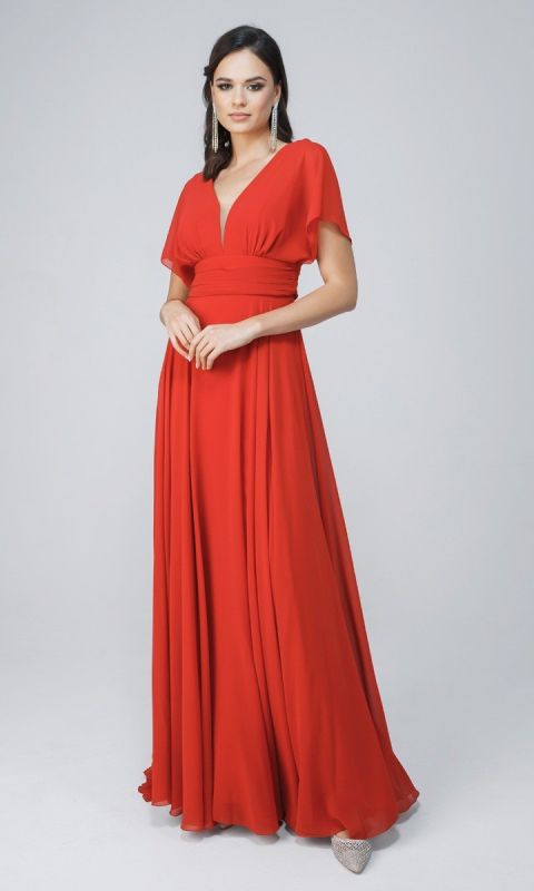 Zwiewna czerwona suknia maxi _34