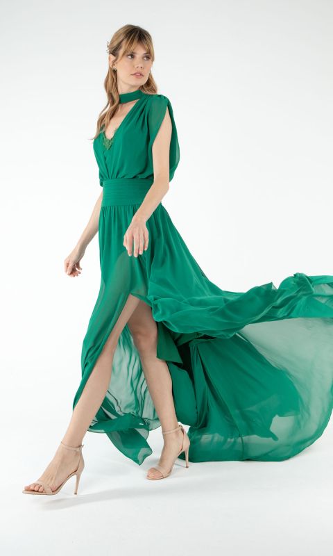 Zwiewna zielona sukienka maxi _XS