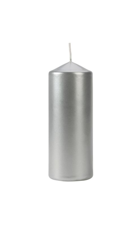 Świeca walec srebrny metalik 48h 15 cm