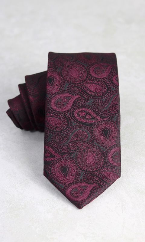 Bordowy krawat w turecki wzór