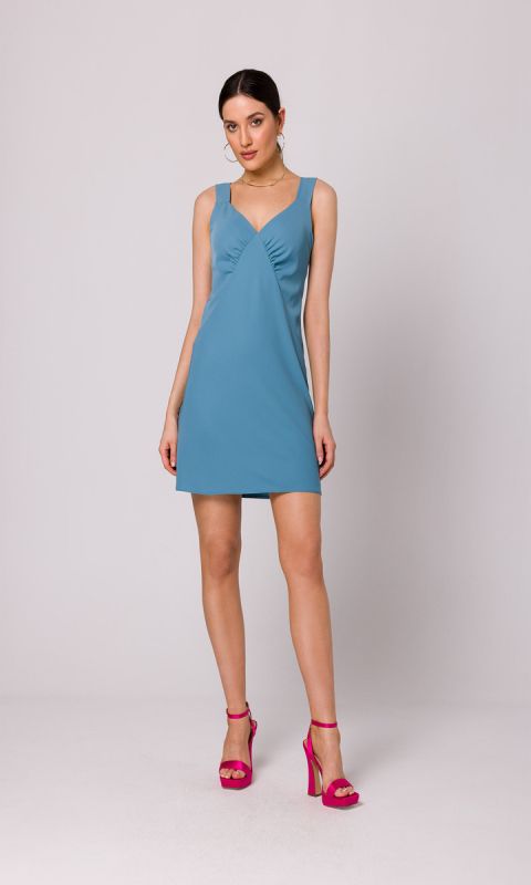 Sukienka mini na ramiączkach-zimny niebieski