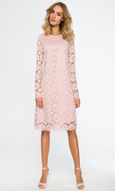 Koronkowa sukienka trapezowa-różowa