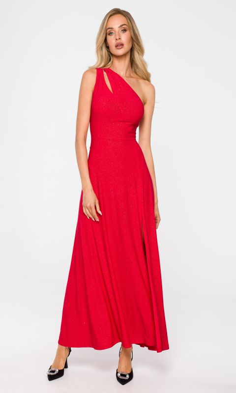 Suknia z wycięciem w dekolcie-czerwona
