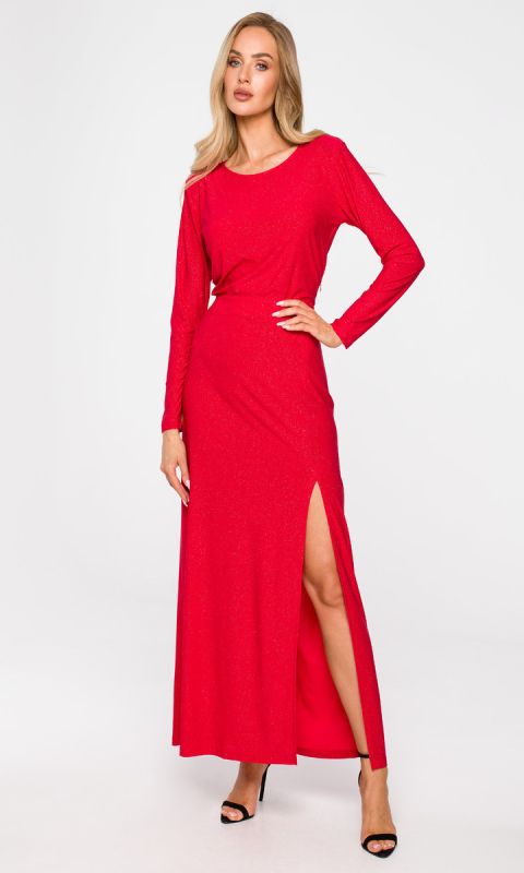 Suknia z długimi rękawami-czerwona
