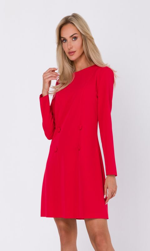 Sukienka z ozdobnymi guzikami-czerwona