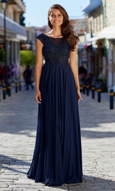 Szyfonowa suknia wieczorowa w kolorze twilight blue