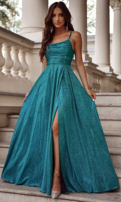 Brokatowa suknia z wiązaniem - lux zielony