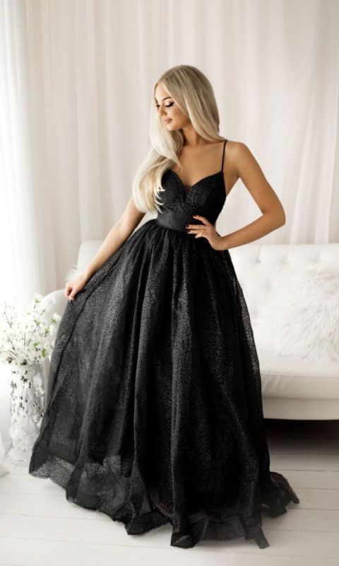 Brokatowa sukienka gorsetowa - czarny