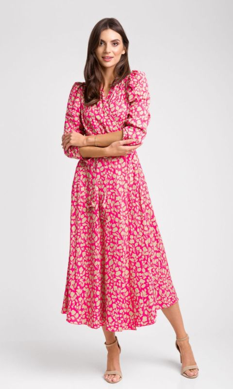 Różowa kopertowa sukienka midi Trinity