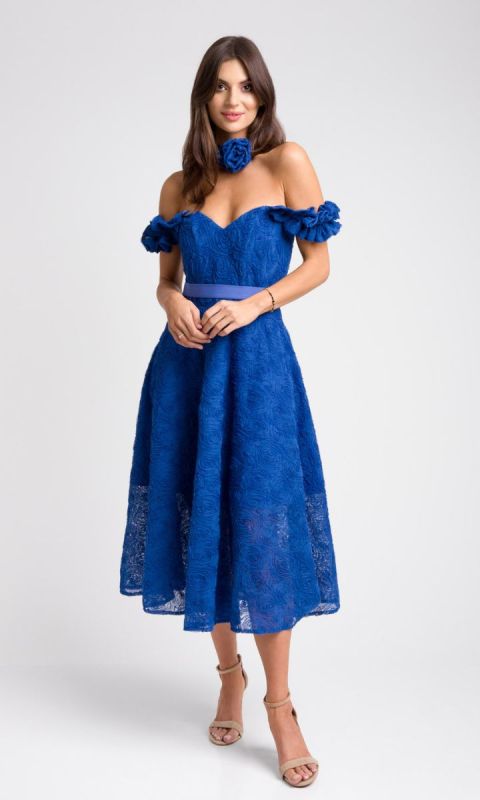 Niebieska tiulowa sukienka midi Orangina