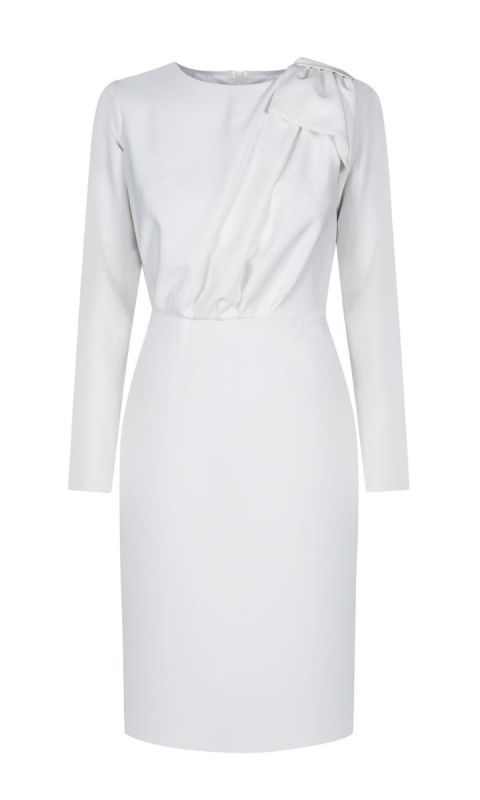 Biała ołówkowa sukienka z kokardą Bridget 