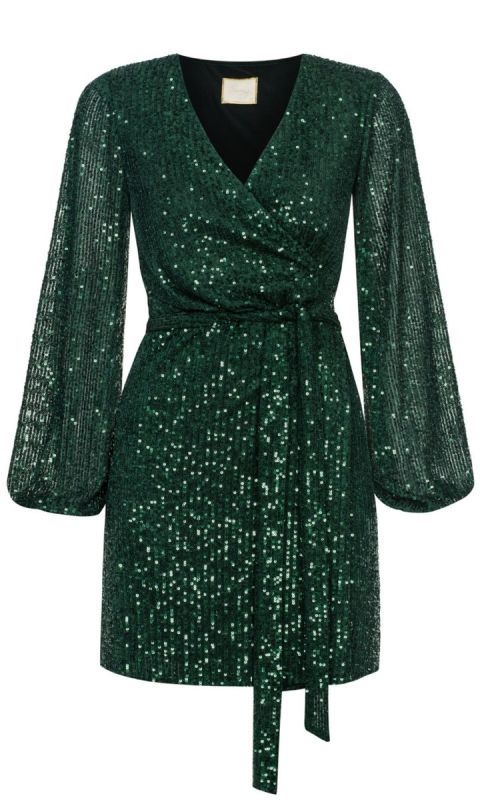 Zielona kopertowa sukienka z cekinami Ines