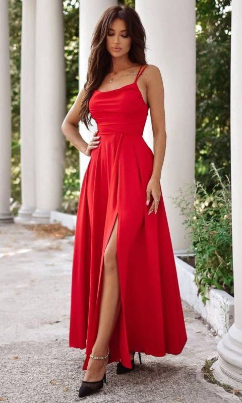 Gładka sukienka z wiązaniem czerwony