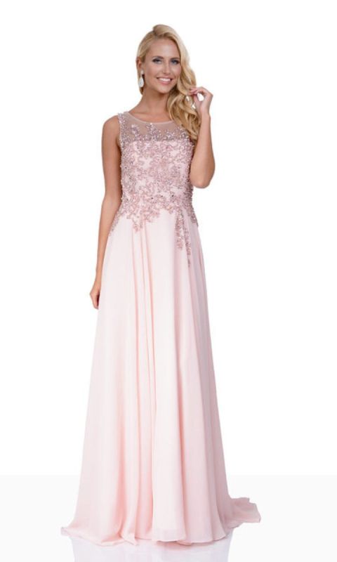 Szyfonowa suknia wieczorowa z cekinami w kolorze perłowego różu