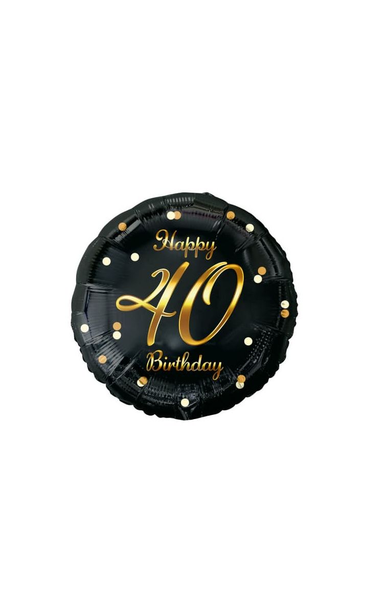 Balon foliowy 40 urodziny Happy Birthday czarny złoty napis, 45 cm